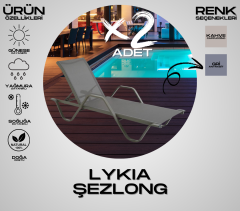 LYKIA   Alüminyum Gövde Fileli Kumaş Kollu Gri Şezlong (2 adet)