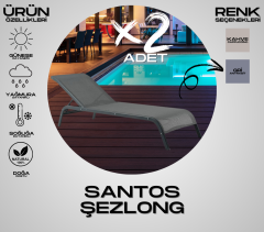 SANTOS  Alüminyum Gövde Kolsuz Gri Şezlong (2 adet)