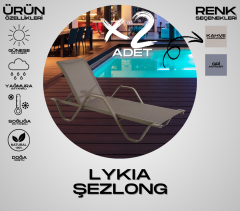 LYKIA Alüminyum Gövde Fileli Kumaş Kollu Kahve Şezlong (2 adet)